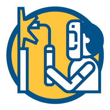 San Jacinto College Welding icon featuring a welder representing welding technology programs