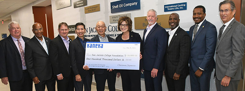 Image of Kaneka and San Jac representatives at Kaneka check presentation